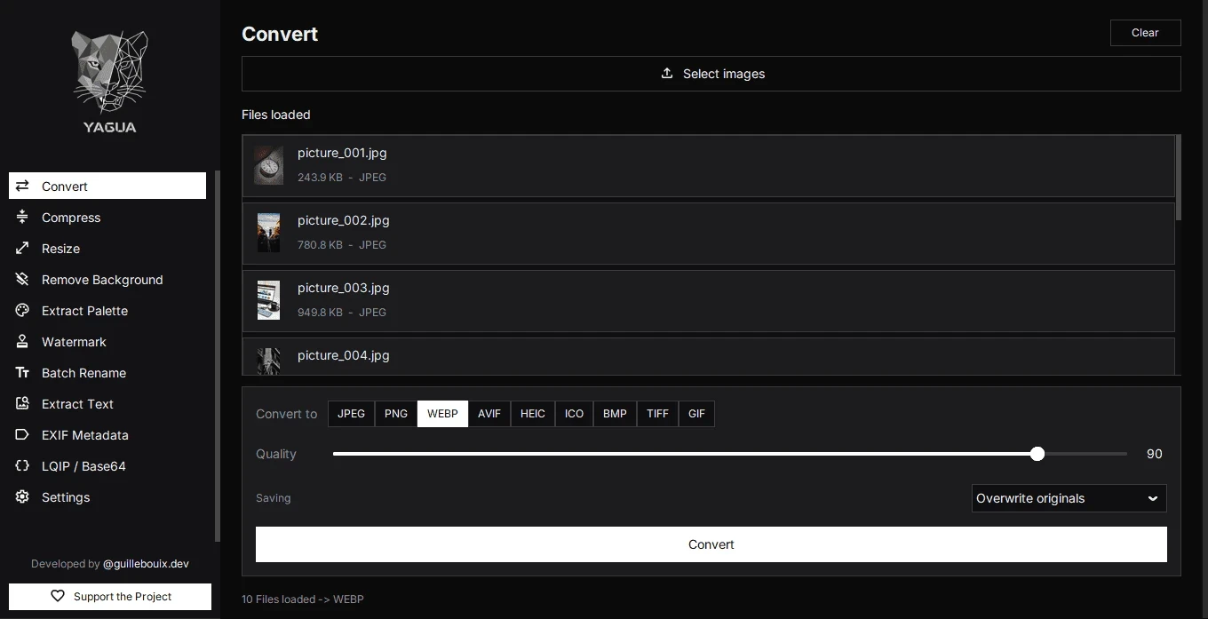 Image conversion with output formats and quality control