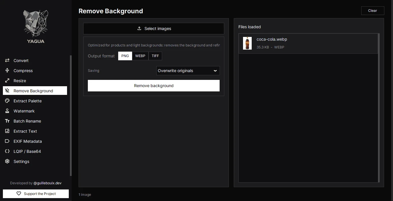 Background removal with output format selection