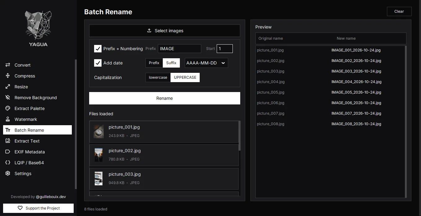 Batch renaming with a filename preview