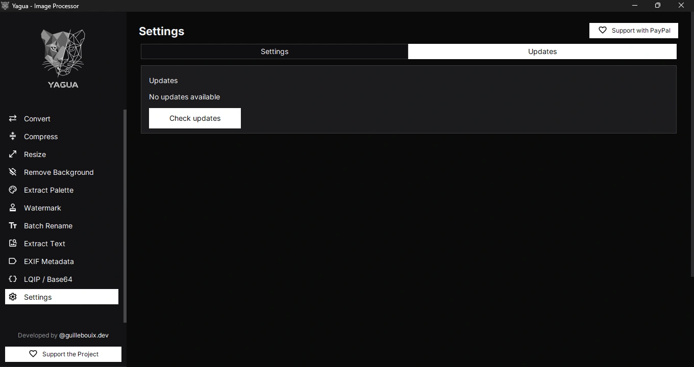 Actualizaciones con estado sin actualizaciones disponibles y botón de comprobación.